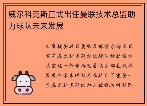 威尔科克斯正式出任曼联技术总监助力球队未来发展