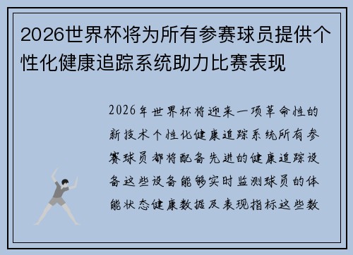 2026世界杯将为所有参赛球员提供个性化健康追踪系统助力比赛表现